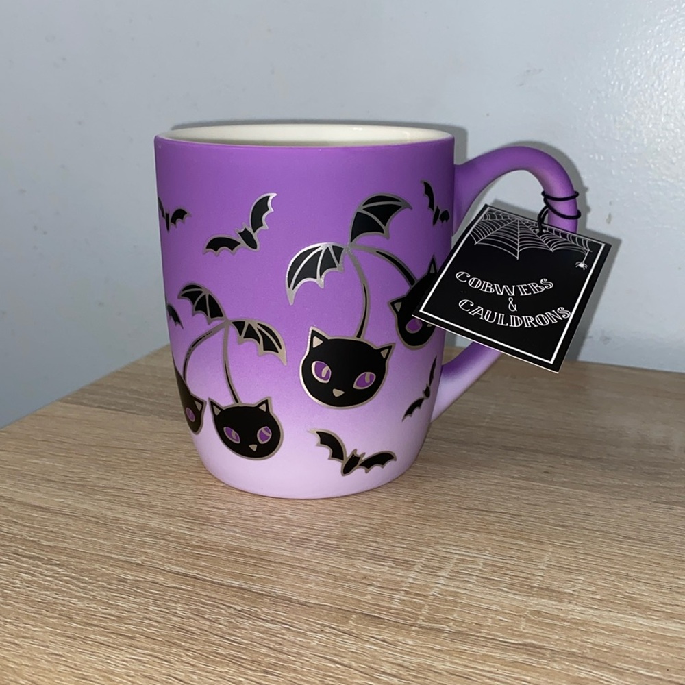 Cherry Cats on Matte Purple  Ombré Halloween Mug NWT
